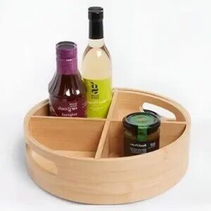 New Brightroom Bamboo 4 Compartment Lazy Susan Turntable with Dividers